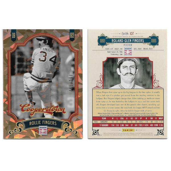 Rollie Fingers 2012 Panini Cooperstown Crystal Collection # 107 Baseball Card Ltd Ed of 299
