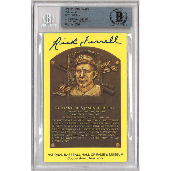 Rick Ferrell Autographed Hall of Fame Plaque Postcard (Beckett-67)