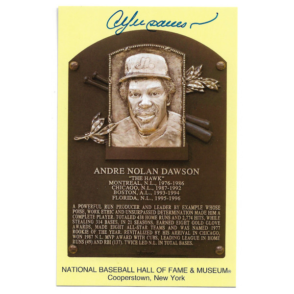 Andre Dawson Autographed Hall of Fame Plaque Postcard (Beckett)