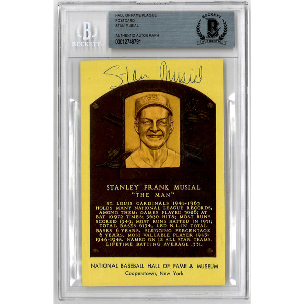 Stan Musial Autographed Hall of Fame Plaque Postcard (Beckett-91)