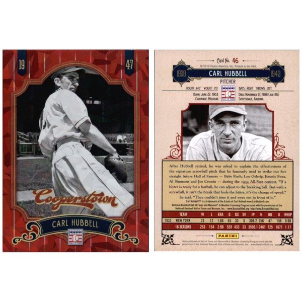 Carl Hubbell 2012 Panini Cooperstown Red Crystal Collection # 46 Baseball Card Ltd Ed of 399