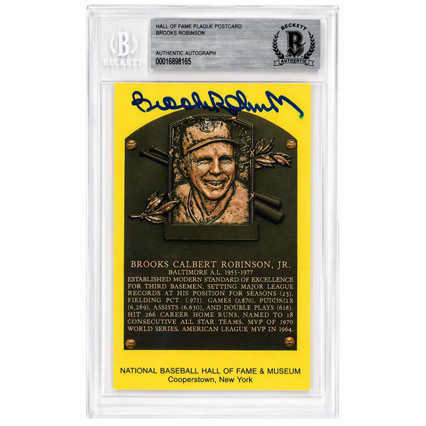 Brooks Robinson Autographed Hall of Fame Plaque Postcard (Beckett-65)
