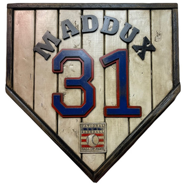 Greg Maddux Hall of Fame Vintage Distressed Wood 18.5 Inch Legacy Home Plate Ltd Ed of 250