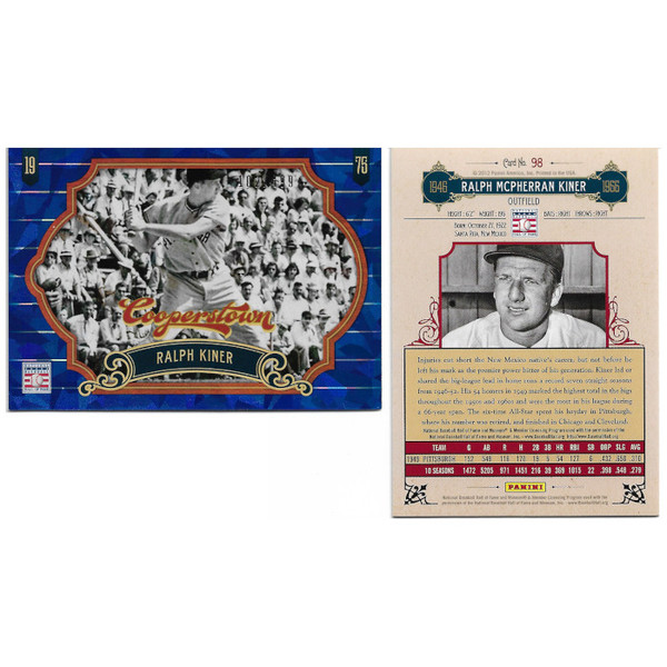Ralph Kiner 2012 Panini Cooperstown Blue Crystal Collection # 98 Baseball Card Ltd Ed of 499