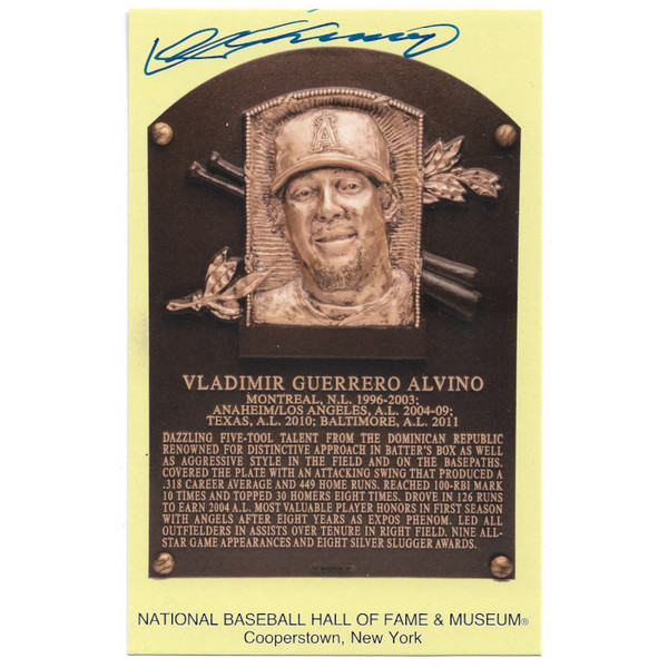 Vladimir Guerrero Autographed Hall of Fame Plaque Postcard (JSA)