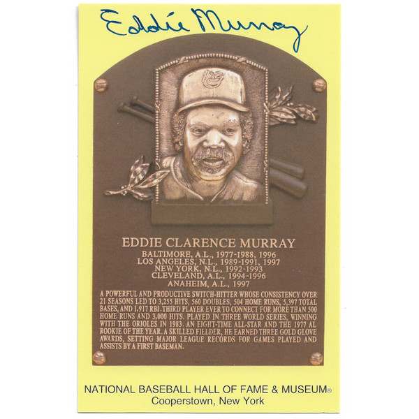 Eddie Murray Autographed Hall of Fame Plaque Postcard (JSA)