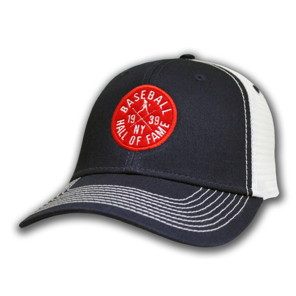 Men’s Baseball Hall of Fame Batter Patch Navy and White Trucker Snapback Adjustable Cap