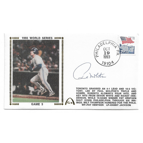 Paul Molitor Autographed First Day Cover - 1993 World Series Game 3 (JSA)