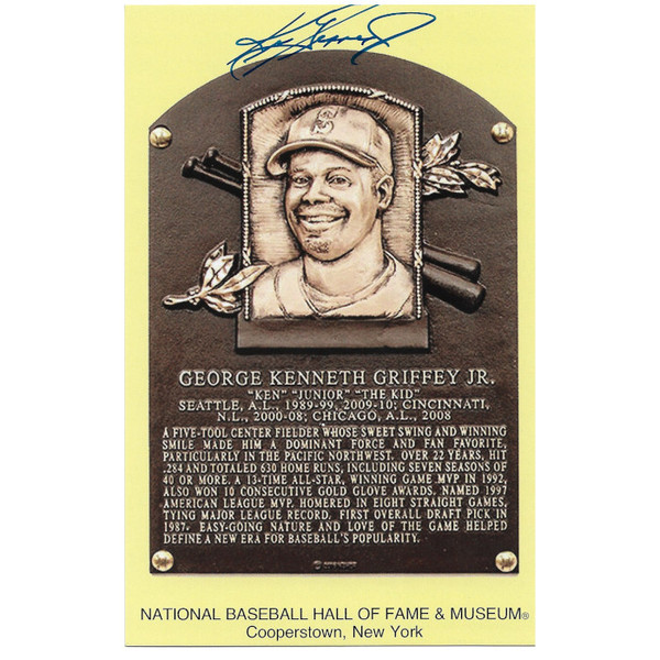 Ken Griffey Jr. Autographed Hall of Fame Plaque Postcard (JSA)