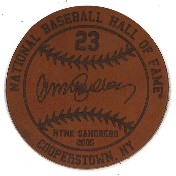 Ryne Sandberg Baseball Hall of Fame 2005 Inductee Leather Engraved Coaster