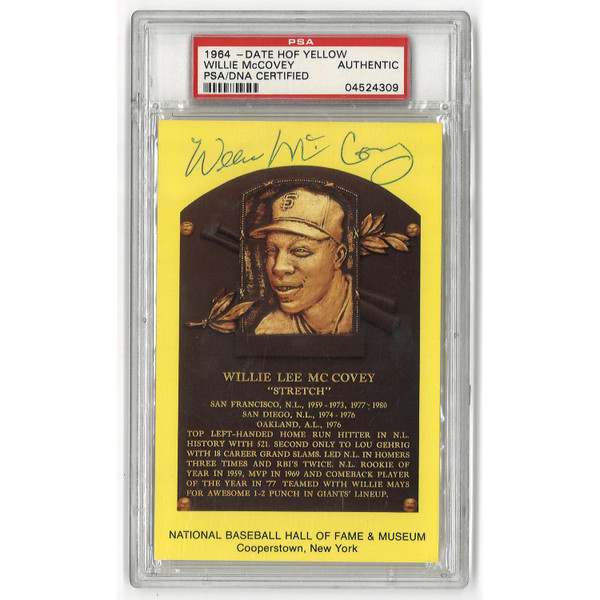 Willie McCovey Autographed Hall of Fame Plaque Postcard (PSA-09)