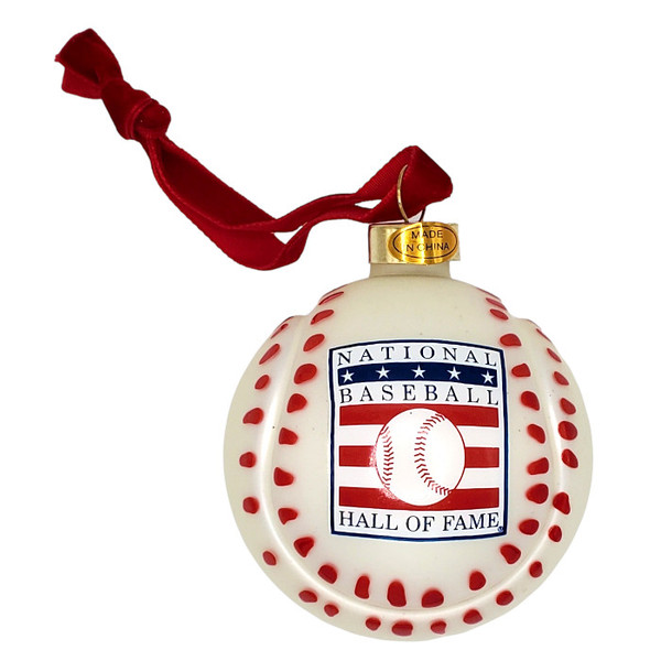 Baseball Hall of Fame Blown Glass Baseball Ornament
