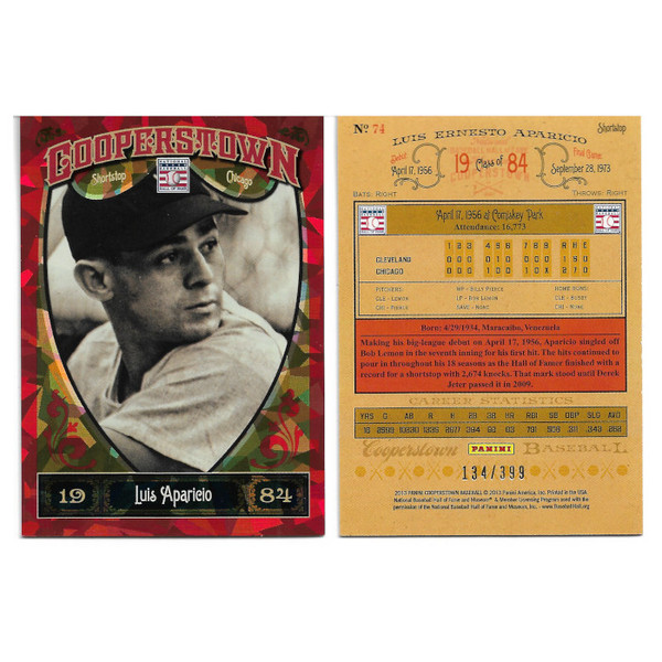 Luis Aparicio 2013 Panini Cooperstown Red Crystal Collection # 74 Baseball Card Ltd Ed of 399