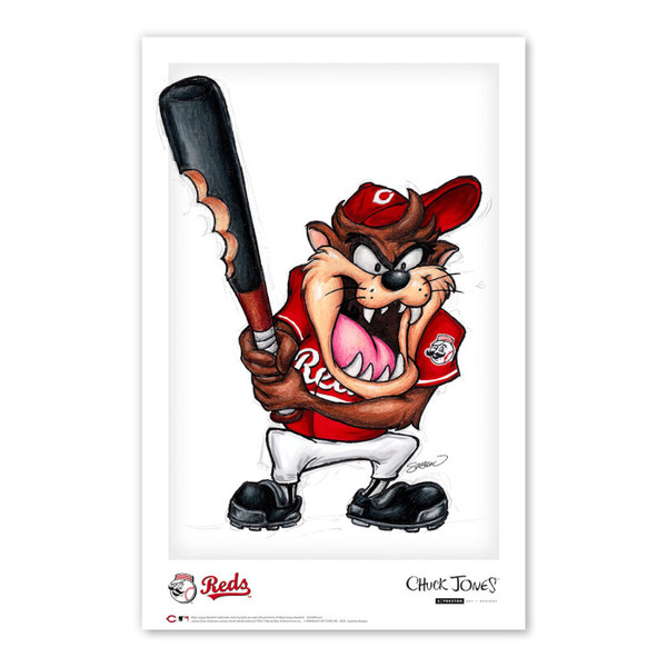 Cincinnati Reds Taz on Deck Minimalist Looney Tunes Collection 11 x 17 Fine Art Print by artist S. Preston