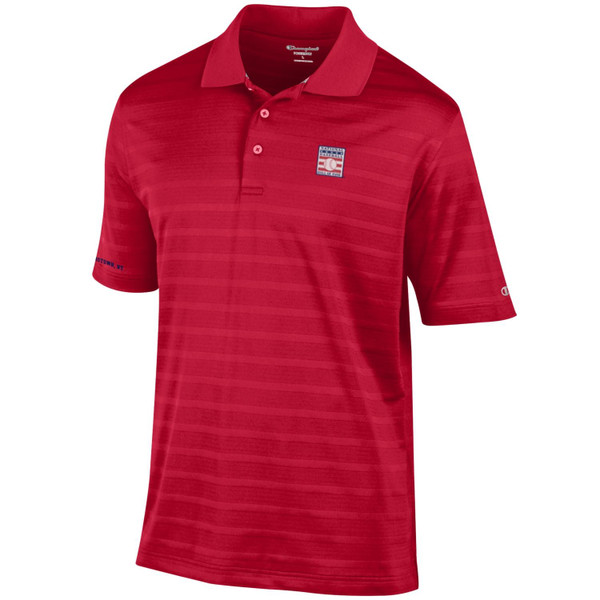 Men’s Champion Baseball Hall of Fame, Cooperstown, NY Logo Red Textured Solid Polo