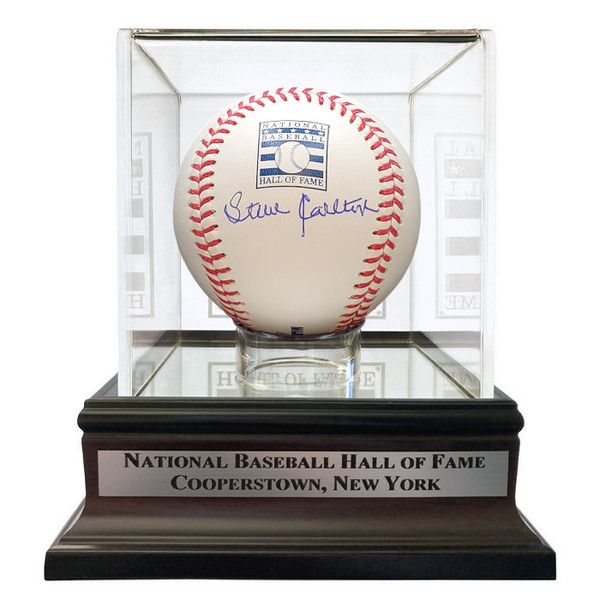 Steve Carlton Autographed Hall of Fame Logo Baseball with HOF Case (Beckett)