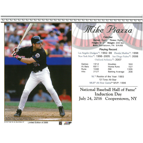 Mike Piazza New York Mets 2016 Hall of Fame Induction 8x10 Photocard