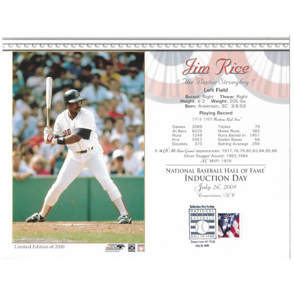 Jim Rice Boston Red Sox 2009 Hall of Fame Induction 8x10 Photocard with Induction Day Stamp Cancellation
