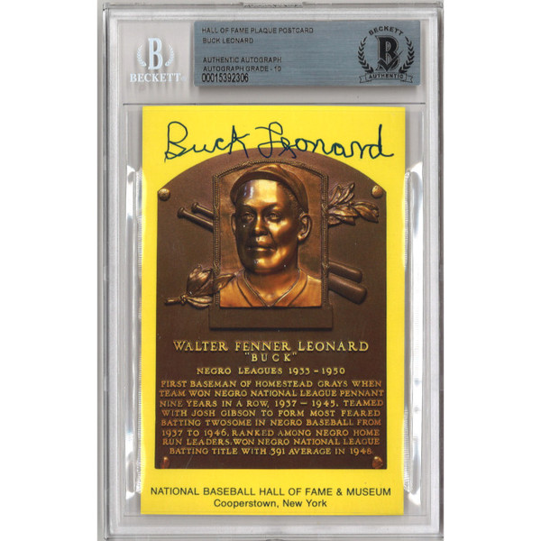 Buck Leonard Autographed Hall of Fame Plaque Postcard (Beckett-06)