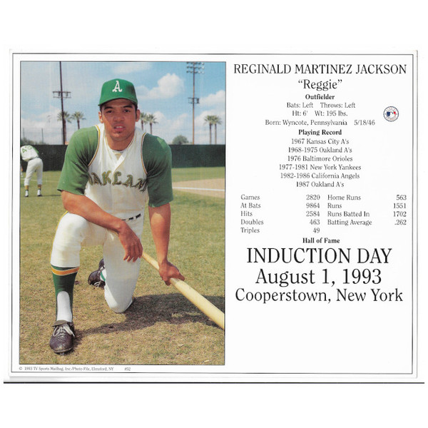 Reggie Jackson Oakland Athletics 1993 Hall of Fame Induction 8x10 Photocard