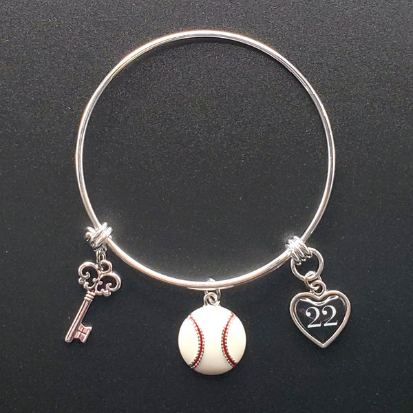 Key To My Heart Baseball Adjustable Bangle with Jersey # 22