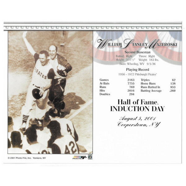 Bill Mazeroski Pittsburgh Pirates 2001 Hall of Fame Induction 8x10 Photocard (celebrating)