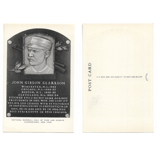 Joihn Clarkson Original 1956-63 Artvue Baseball Hall of Fame Plaque Postcard