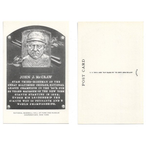 John McGraw Original 1956-63 Artvue Baseball Hall of Fame Plaque Postcard