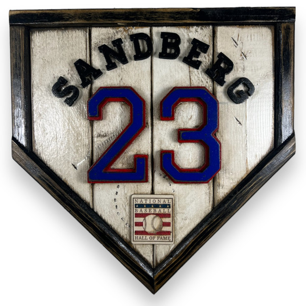 Ryne Sandberg Hall of Fame Vintage Distressed Wood 11 Inch Mini Legacy Home Plate