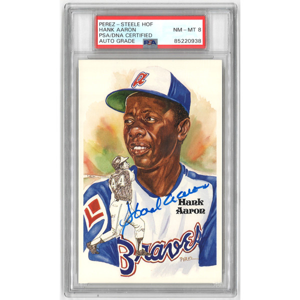 Hank Aaron Autographed Perez-Steele HOF Series Postcard # 177 (PSA-38)
