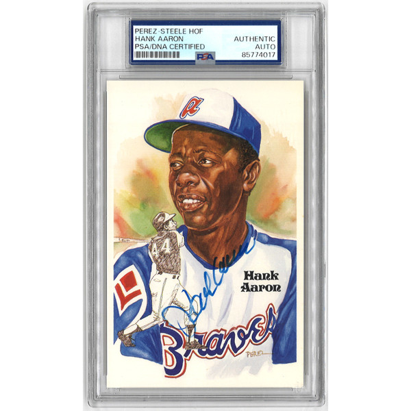 Hank Aaron Autographed Perez-Steele HOF Series Postcard # 177 (PSA-17)