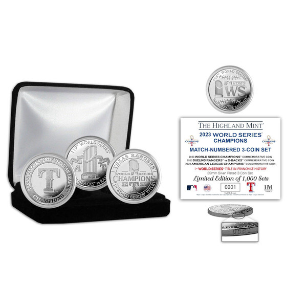 Texas Rangers 2023 World Series Champions Silver Plated 3 Coin Set - Ltd Ed of 1,000