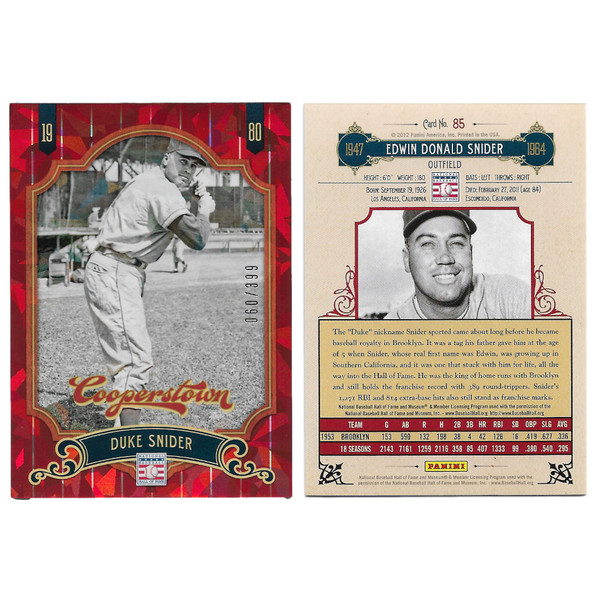 Duke Snider 2012 Panini Cooperstown Red Crystal Collection # 85 Baseball Card Ltd Ed of 399
