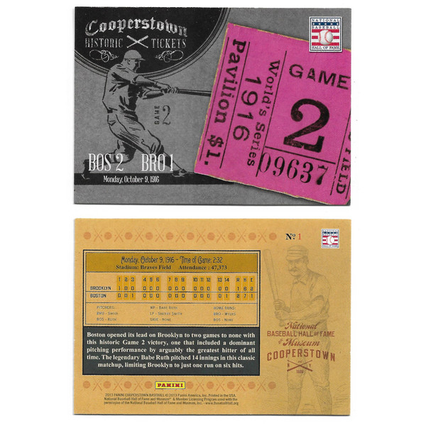 2013 Panini Cooperstown 25 Card Historic Tickets Insert Set