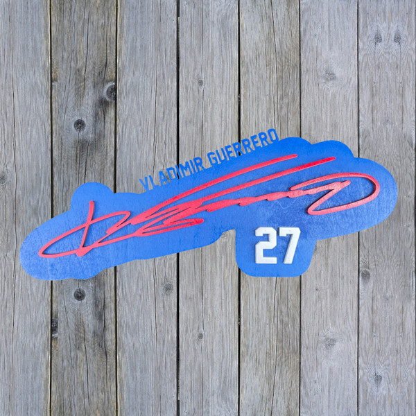 Vladimir Guerrero 3D Signature 20 x 8 Royal Wood Wall Sign with  Number