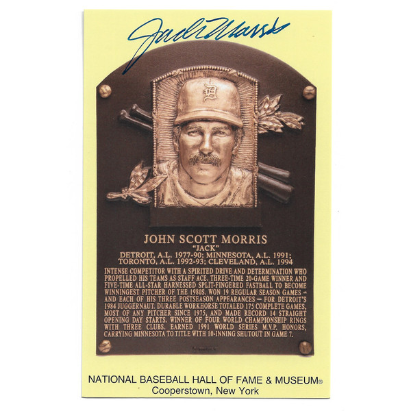 Jack Morris Autographed Hall of Fame Plaque Postcard (JSA)