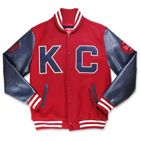 Men’s Kansas City Monarchs Heritage Collection Wool and Synthetic Leather Red and Navy Jacket