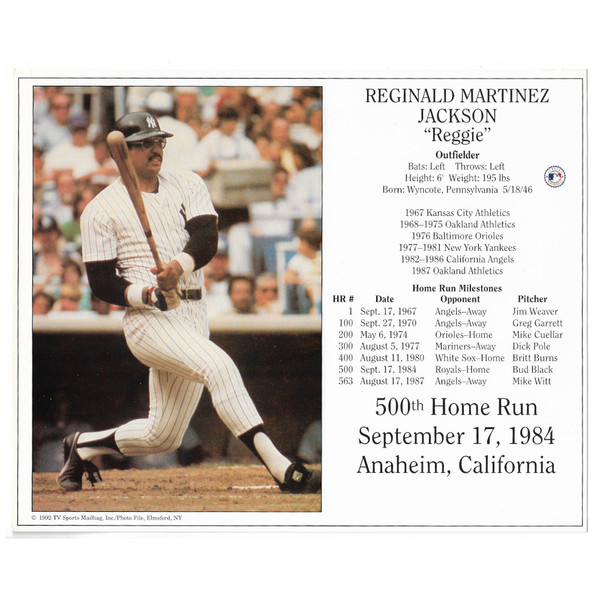 Reggie Jackson New York Yankees 500th Home Run 8x10 Photocard