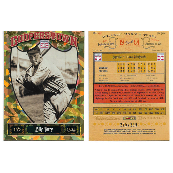 Bill Terry 2013 Panini Cooperstown Crystal # 40 Ltd Ed of 299