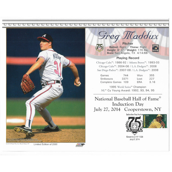 Greg Maddux Atlanta Braves 2014 Hall of Fame Induction 8x10 Photocard with Induction Day Stamp Cancellation