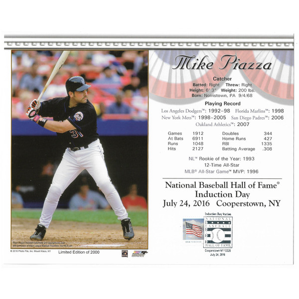 Mike Piazza New York Mets 2016 Hall of Fame Induction 8x10 Photocard with Induction Day Stamp Cancellation