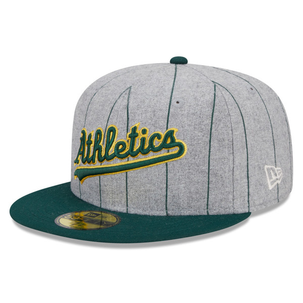 Men’s New Era Oakland Athletics Grey Heather and Dark Green Pinstriped 59FIFTY Fitted Cap