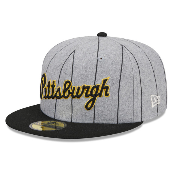 Men’s New Era Pittsburgh Pirates Grey Heather and Black Pinstriped 59FIFTY Fitted Cap