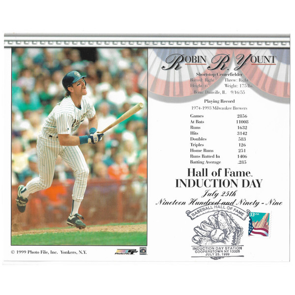 Robin Yount Milwaukee Brewers 1999 Hall of Fame Induction 8x10 Photocard with Induction Day Stamp Cancellation
