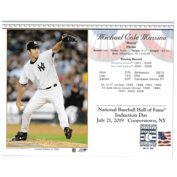 Mike Mussina New York Yankees 2019 Hall of Fame Induction 8x10 Photocard with Induction Day Stamp Cancellation