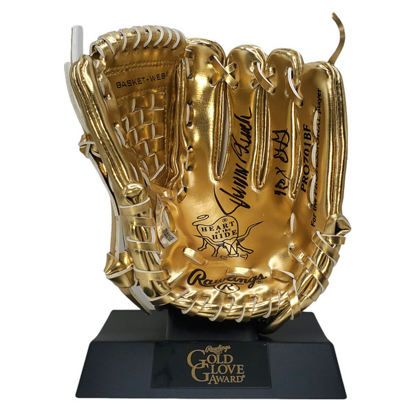 Johnny Bench Autographed Rawlings Mini Gold Glove Award With 10x GG Inscription (Fanatics)