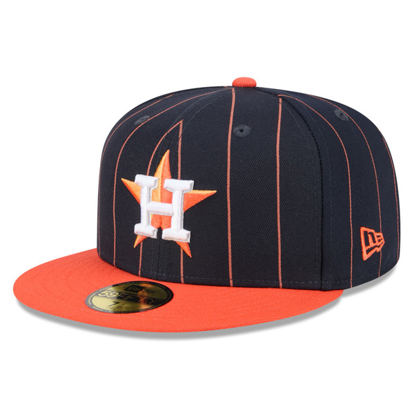 Men’s New Era Houston Astros Throwback Pinstriped Navy and Orange 59FIFTY Fitted Cap
