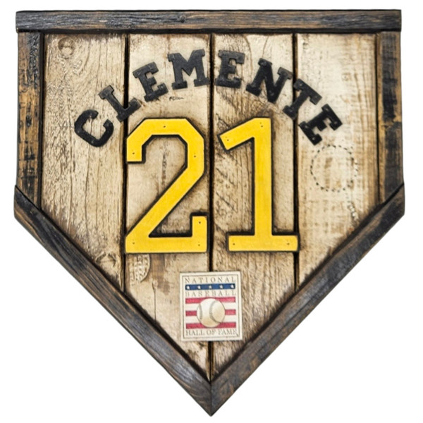Roberto Clemente Hall of Fame Vintage Distressed Wood 11 Inch Mini Legacy Home Plate
