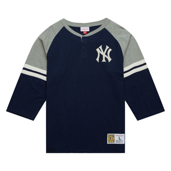 Men’s Mitchell & Ness New York Yankees Cooperstown Collection Legendary Navy and Grey 3/4 Sleeve Slub Henley