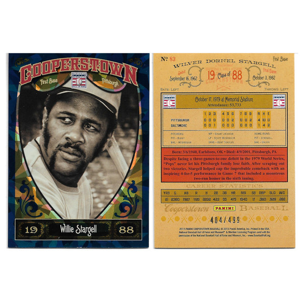 Willie Stargell 2013 Panini Cooperstown Blue Crystal # 83 Ltd Ed of 499